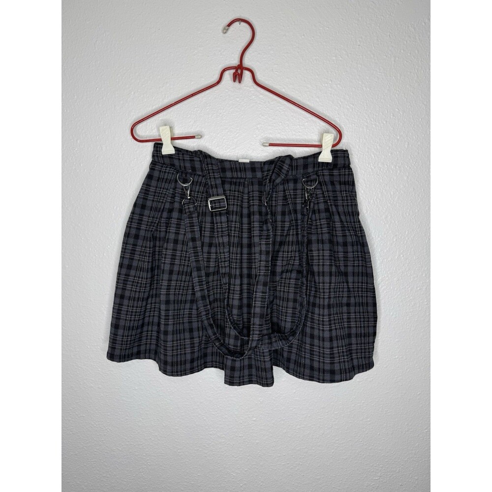 Hot Topic Skirt Gray Plaid Pleated Suspender Sz M Goth Grunge 90s Style Academia